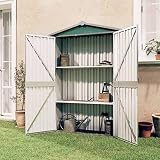 Festnjght Cobertizo de Acero Galvanizado Caseta Exterior Armario Herramientas de Jardinería Doble Puertas Techo Impermeable 107,5x46x183cm Verde