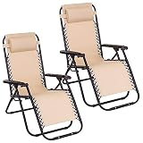 Pack de 2 sillas Gravedad Cero reclinables con Bloqueo de Seguridad de Tejido Oxford y Acero de 95x65x106 cm (Beige)