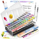 Caja de Acuarelas，RATEL Set de Pintura de Acuarelas Incluye 48 colores Pigmento sólido + 3 Brocha + 2 Pinceles para tanque de agua + 10 Papeles de acuarela,Colores de Acuarela conjunto