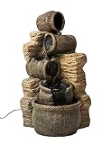 SEINHIJO Fuente de Jardín Exterior Cascada con Iluminación LED Feng Shui Zen Interior Decorativa Fuente de Agua Salon Regalos Design 41x39x76cm