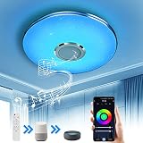 Wayrank Lámpara de Techo Led con Altavoz Bluetooth,36W Plafon Led Techo RGB Controlada por APP y Control Remoto para Cocina Dormitorio, Compatible con Alexa Google Assistant, 36W