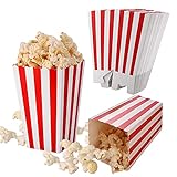 Zicopro 50PCS Cajas de Palomitas, Blancas y Rojas Cajas de Palomitas de Maíz, Caja de Raya para Dulces, Caja de Bocadillos para Fiesta, Cumpleaños, Boda