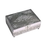 FindSomethingDifferent Caja para tarot con diseño de flor de loto en relieve, madera, forro de fieltro, color plateado