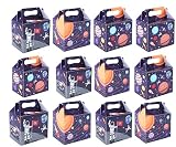 KINPARTY  - CAJITAS del ESPACIO, ASTRONAUTAS, PLANETAS - (Pack de 12) para regalos, para cumpleaños, para fiestas, para golosinas, para niñas y niños