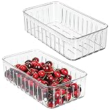 mDesign Juego de 2 cajas plásticas organizadoras pequeñas – Práctico organizador de despensa sin tapa – Organizador de nevera con ranuras laterales de ventilación – transparente