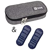 apollo walker Bolsa diabética Enfriador de insulina Bolsa Bolsa de jeringas para la diabetes, insulina y medicamentos 20x4x9cm (gris + 2 Bolsas de hielo)