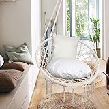 SWANEW Hamaca colgante de 150 kg con 2 anillos de acero, cojín de asiento, flecos trenzados, cesta colgante a la intemperie, para jardín, interior y exterior, impermeable, cesta balancín, antracita