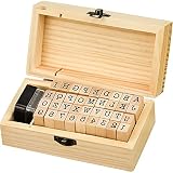GLORHA 36 Piezas Juego de Sellos de Alfabeto, Sellos Abecedario Madera con Caja Almacenaje Vintage para Álbumes de Recortes Tarjeta Carta Diario DIY