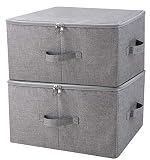 Caja de almacenamiento plegable con tapa y asas con cremallera, cesta de almacenamiento con tela de lino, separadores extraíbles de cajón para armario, gris oscuro, 2 piezas