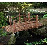 COSTWAY Puente de Jardín Madera para Estanque Jardín Hogar Decorativo con Barandilla 150x67x55 cm (Marrón)