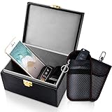 Samfolk Caja Faraday + 2 Bolsa Faraday para Llave Coche, Caja PU Bloqueo de Señal Radio Protectora de Coche - Protección de 5 a 8 Llaves (Negro)