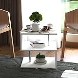 HOMCOM Mesa de Centro Café Mesa Auxiliar de Salón de Forma S con Compartimento Abierto 2 Niveles Diseño Elegante 50x50x50 cm Blanco