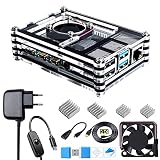 Bruphny Caja Kit para Raspberry Pi 4 con Ventilador, 5V 3A USB-C Cargador, 4 x Disipador, 1.8M Micro-HDMI Cable, USB Lector de Tarjetas, HDMI-Micro HDMI Adapter para Raspberry Pi 4 Modelo B