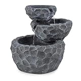 blumfeldt Murach Grey Edition - Fuente de Cascada con Panel Solar, Fuente Exterior, 3X Leds, Potencia Panel 2 kW, Batería 2000 mAh, Material de Resina Resistente a Cambios climáticos, Antracita