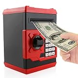 PowerKing Hucha, Caja de Ahorro Segura de Hucha de cajero automático de Dibujos Animados electrónica - Caja de Monedas de contraseña de Ahorro de Dinero del Banco de Dinero para niños (ATM Rojo)