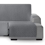 Vipalia Funda Cubre Sofa Chaise Longue Circulos. Funda de Sofa Chaise Longue Acolchado Brazo Derecho. Protector Antimanchas Ajustable. Color Gris. Chaise Longue Extra Derecha 290 cm (Visto de Frente)