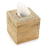 SUMTree - Caja para pañuelos de mimbre, dispensador cuadrado de papel organizador de escritorio para cuarto de baño, salón, dormitorio, jardín