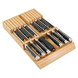 Utoplike Organizador de cajón de cuchillos de cocina de bambú con mango grande, sin cuchillos, apto para 12 cuchillos y 1 acero de afilar