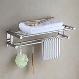 Eridanus Estante de Toallas, Toallero Doble de Acero Inoxidable SUS304 de Pared, Estantería de Almacenamiento para Baño con Barras y Ganchos(60x22,5x16cm)