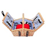 Schramm Cesta de Picnic de Mimbre con asa para 2 Personas Cesta de Mimbre Manta de Picnic Juego de Picnic en el Interior a Cuadros Azules