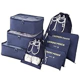 Vicloon 6 en 1 Set de Organizador de Equipaje,Impermeable Organizador de Maleta Bolsa Perfecto para Viaje con Bolsa de Zapato (Azul oscuro)