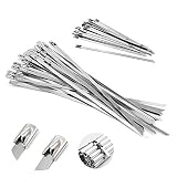GOLRISEN Bridas Metalicas, 50 unids Cable Lazos en Dos Longitudes, Bridas de Acero Inoxidable, 200mm y 360mm, Bridas de Metal, para Jardín y Coche, para Sujetar Tubo de Escape, Verja Exterior y Más