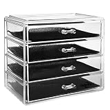 Organizador de Maquillaje Cosméticos Caja Grande 4 Cajones,Acrílico Transparente (4 Cajones)