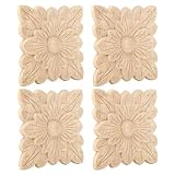 Fdit 4 Piezas Hermoso patrón de Flores de Madera Apliques tallados de Madera Muebles de Bricolaje decoración Elegante Accesorios de Puerta de jardín Vintage
