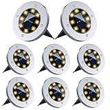 BOZHZO Luces Solares para Exterior Jardin, Luz Solar Exterior 8 LED Lámparas Solares para Jardin impermeabilidad IP 65 para Terraza, Calzada, Césped, Escalón, Escalera（Blanco Cálido 8 Piezas）