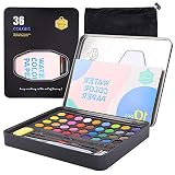 mreechan Set de Pinturas de Acuarela,Caja de Acuarela,Set de Acuarelas de 36 Colores de Agua,Incluye 36 Colores,10 Papeles de Acuarela,3 Pinceles de Agua y 1 Esponja para Principiantes y Profesionales