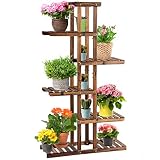 GIANTEX Estante de Madera para Plantas de Jardín de 6 Capas, Mini Escalera de Flores Antigua, Adecuada para Interiores y Exteriores,75 x 25 x 140 cm, Marrón
