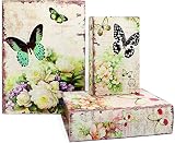 Jolitac Cajas decorativas para libros con patrón antiguo, caja invisible con tapa magnética, juego de 3 unidades de almacenamiento (mariposa)