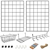 ODOXIA Juego de 2 Paneles de Rejilla Decoracion Pared con Accesorios | Incluye Cestas para Colgar, Ordenador de Cartas, Estante y Percheros | Decoración para Colgar en Casa, Oficina y Cocina