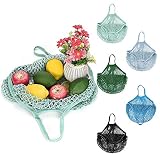 Favengo 5 Pcs Bolsas de Red para la Compra Bolsas de Red para Frutas y Verduras Bolso Red Mango Corto Bolsa Rejilla Fruta Bolsas Reutilizables de Malla Portátil para Supermercado y Casa