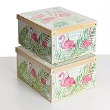 SET DE DOS Cajas de almacenamiento en cartón, tamaño grande, 2 unidades, modelo FLAMENCOS