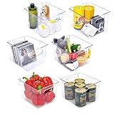 FUSACONY 6 Pcs Organizador Nevera, Contenedores Organizador de Refrigerador, Cubos de Plástico Transparente para Nevera, Congelador, Gabinete de Cocina, Organización de Despensa sin BPA (SET B)