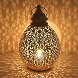 Casa Moro Farol oriental Omnia M en color blanco y dorado, altura de 36 cm, de metal, portavelas marroquí, colgante y de pie, farol de mesa para bodas y decoración | IRL2010