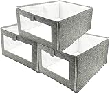 Cajas de almacenaje Plegable, Conjunto de 3 Cajas Organizadoras Tela, Cubos de Almacenamiento con Ventana Transparente, Organizadores de Contenedore para Ropa Juguetes Libros (gris)