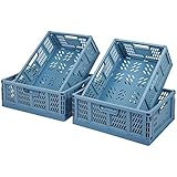 Cajas de almacenamiento plegables de plástico, juego de 4 cestas plegables, cesta de almacenamiento para cocina, cajón, apilables, cajas de almacenamiento, cajas de transporte, cocina, color azul