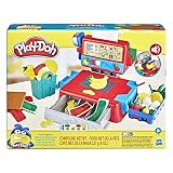 Play-Doh Caja registradora de juguete para niños de 3 años en adelante con divertidos sonidos, accesorios de comida y 4 colores no tóxicos (Hasbro 0)