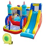 Outsunny Castillo Hinchable con Tobogán Cama de Salto Piscina y Muro de Escalada para +3 Años con Inflador y Bolsa de Transporte para Interior Exterior 265x260x200 cm Multicolor