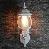 Lámpara de pared exterior rústica blanca 1 x E27 hasta 60 W, 230 V, IP23, lámpara decorativa para entrada de casa o entrada, farol nostálgico para iluminación del patio