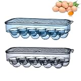 Hueveras de Plastico, 2Pcs Caja con Tapa Huevera, Caja de Almacenamiento de Huevos, Huevera Nevera Apilable, Hueveras para Frigorifico con 16 Rejillas, para Refrigerador, Cocina, Picnic