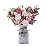 FORMIZON Jarrón de Flores de Metal, Jarrón Decorativo Rústico, Shabby Chic Jarrón Vintage Galvanizado, Leche Lata Galvanizada Cubo de Flores para Hogar Decoración, Granja, Arreglos Florales