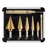 flintronic Broca Escalonada, 5 PCS Broca Cónica HSS Titanio, Punzón Central Automático, Acero de Alta Velocidad, para Taladrar con Destornillador en Acero, Madera, Plástico, Latón, Aluminio, PVC