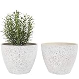 La Jolíe Muse Macetas Interior y Exterior, Juego de Maceta de Flores, macetas con Agujeros de Drenaje, Blanco Moteado, 19 CM, Set 2