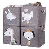 AXHOP cajas almacenaje [4 unidades] plegado de 28 x 28. Estanterias almacenaje decorativas. Caja juguetes. Ideal para kallax, ropa, juguetes, libros, niños, guardería, oficina.