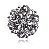 LifeJewelrySea Broche para Regalo De Mujer Negro Vintage Flor Broche, Aleación Set Artificial Diamond Broche