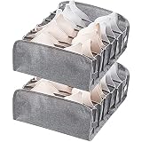 2 Piezas Organizador de Sujetador, Divisores de Cajones de Sujetador, Organizadores de Armario de Cajones Lavables Plegables de 7 Celdas, para Ropa Interior, Corbatas, Calcetines (Gris)