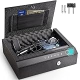 VEVOR Caja Fuerte de Pistolas 28 Caja Fuerte de Seguridad 32 x 25 x 8 cm 4 kg Caja Fuerte para Armas con Teclado de Huella Digital y Código de Acceso para Automóvil Municiones Pasaportes Efectivo Joya